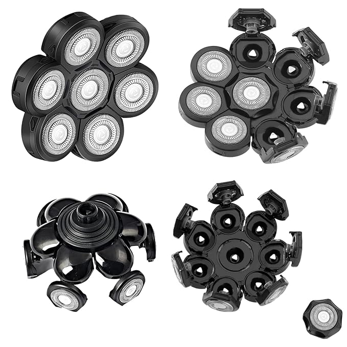 Universal Head Shaver Replacement Heads 7 Blades Head Shavers Replacement Blades for Bald Men Compatible with Freebird Shaver & Other Brands (black7)
