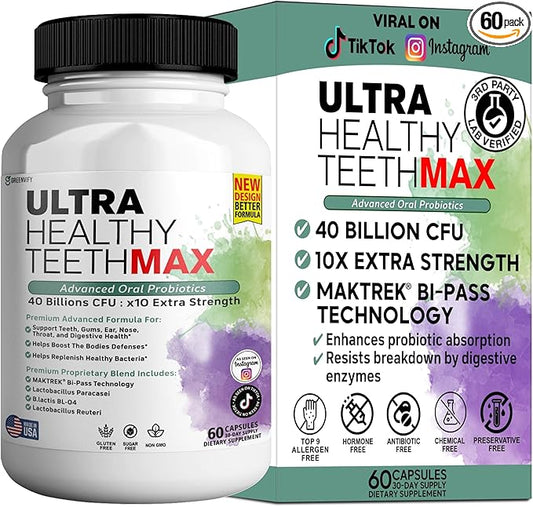 Ultra Healthy Teeth Max Probiotic Supplement, 40 Billion CFU, 60 Capsules, Advanced Oral Health (1)