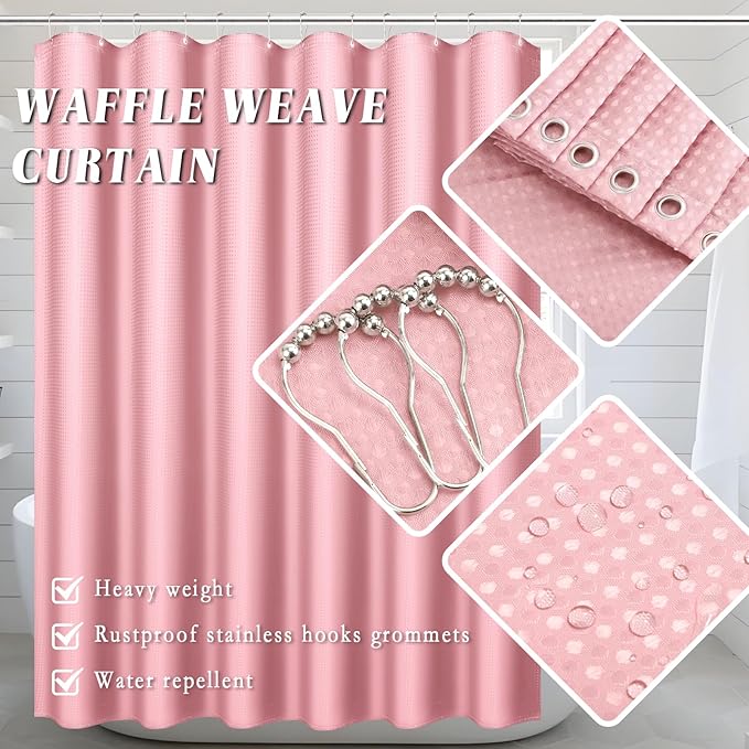 Bathroom Accessories Set- 25PC White Bathroom Set, Bathroom Set with Shower Curtain and Rugs, Pink Shower Curtain Set, Soap Dish & Trash Can