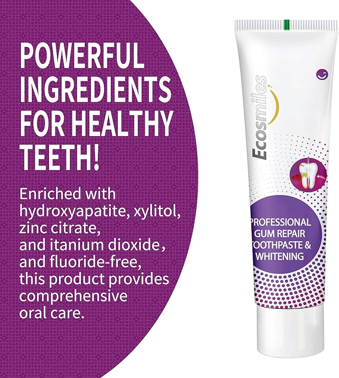 Fluoride Free Gum Health & Whitening Toothpaste, for Bleeding Gums & Gingivitis, Reduces Tooth Sensitivity, Repairs Enamel & Removes Plaque, with Hydroxyapatite, SLS Free, Mint, 3.52 oz