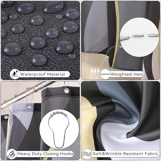 Bathroom Set - Black and Gold Bathroom Accessories, Bathroom Sets with Shower Curtain and Rugs, Black Shower Curtain Set with Bathroom Trash Can, Soap Dispenser, Soap Dish for Home Decor