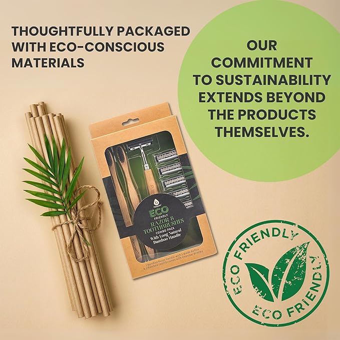 Pursonic Biodegradable Bamboo toothbrushes | Pack of 2 Wooden toothbrushes Eco-Friendly, BPA Free Soft bristles| Compostable Toothbrushes with a Wooden Razor| Natural & Organic