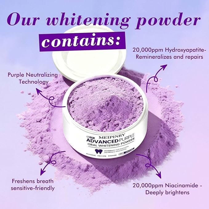 2 PCS Teeth Whitening Powder, Hydroxyapatite Remineralizing Tooth Powder with Niacinamide,R5X Advanced Purple Color Balance Immediate Results, Mint Flavor, 2 * 50 Grams
