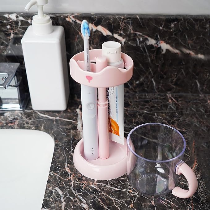 Adjustable Toothbrush Holders for Bathrooms, Plastic Tooth Brush Holder with Cover, Toothbrush and Toothpaste Storage Organizer for Dormitory Countertop (Pink)