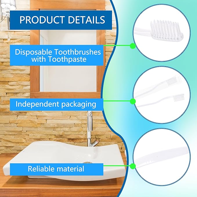 300 Pcs Prepasted Disposable Toothbrushes Bulk White Individually Wrapped Plastic Toothbrush Soft Bristle Waterless Toothbrushes for Travel Camping Homelessness School Hotel Unisex