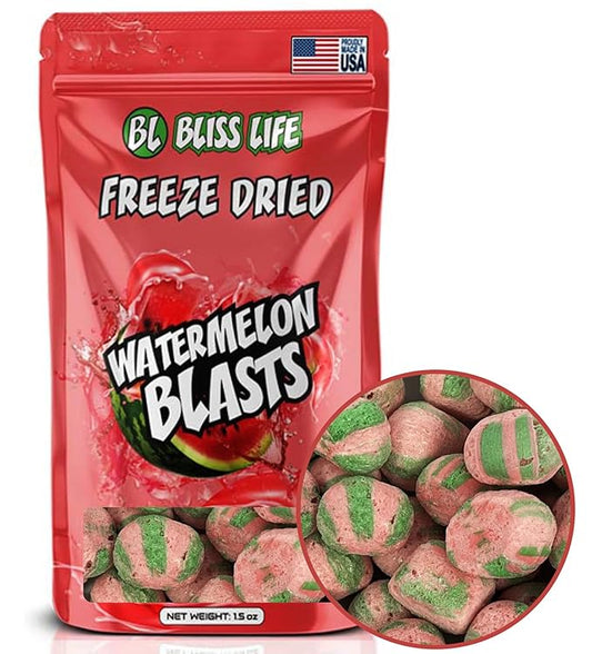 Bliss Life Watermelon Freeze Dried Melon Fruit Candy from TikTok, ASMR Crunchy Candy, Spicy Sweet and Sour Kids Snacks, Unique Novelty Snack for Kids 1.5oz