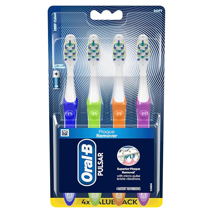 Oral-B Toothbrush, Vibrating Plaque Remover Pulsar, Vibrating Battery Toothbrush, Soft, 4 Count