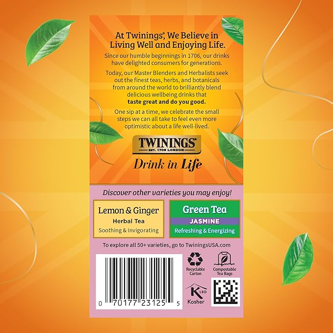 Twinings Pomegranate & Raspberry Herbal Tea Individually Wrapped Bags, 20 Count (Pack of 2), Naturally Caffeine-Free, Enjoy Hot or Iced, 20 Teabags