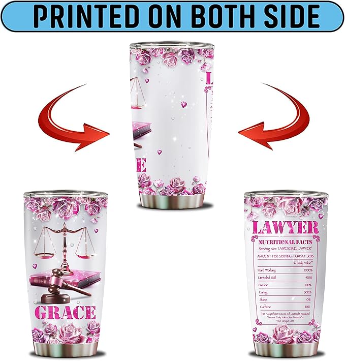 Personalized Female Lawyer Gifts Insulated Stainless Steel Water Bottle With Lid 20oz Travel Mug Coffee Tumbler Cup For Wife Daughter Mom Women Christmas Birthday Mother's Day Valentine