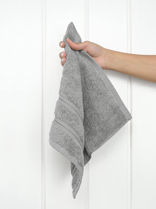American Soft Linen Luxury Washcloths for Bathroom, 600 GSM 100% Cotton 4 Piece Turkish Wash Cloth Set, 13x13 in Soft Rags for Body and Face, Light Grey Washcloths