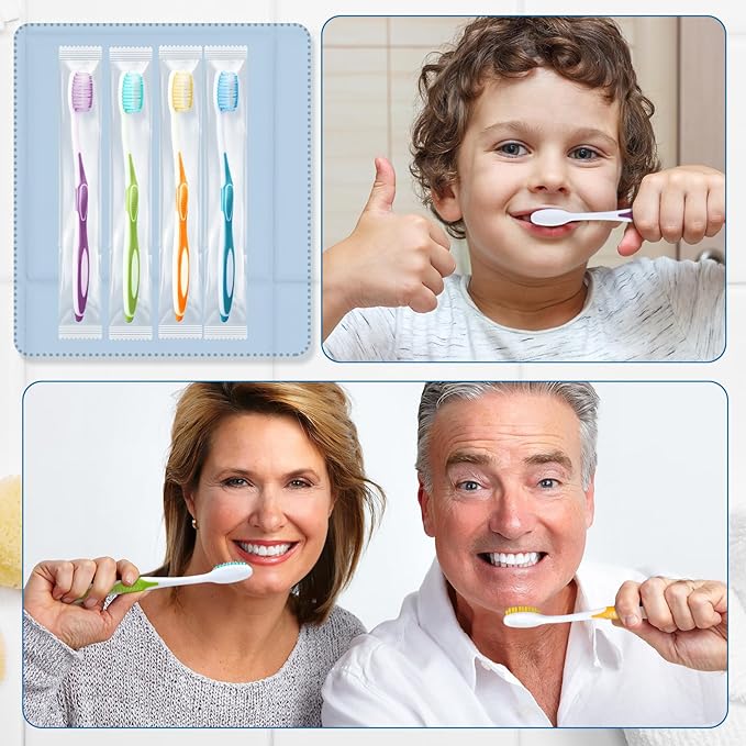 Maxcheck 60 Pack Colorful Prepasted Disposable Toothbrushes Bulk Individually Wrapped Toothbrushes with Toothpaste for Travel Hotel Donation Homeless Gift (Blue,Orange,Green,Purple)