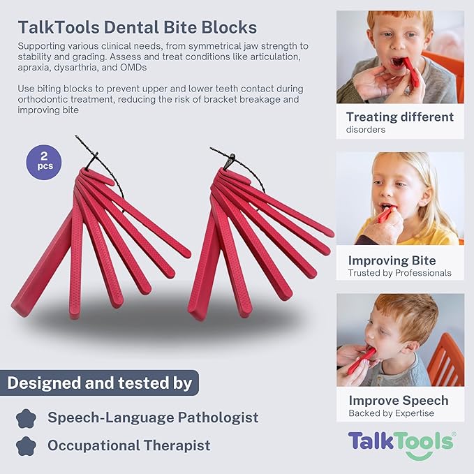 TalkTools Dental Bite Blocks | Therapy Tools to Improve Chewing and Biting Dental Bite Blocks Oral Opener Mouth Prop Dental Bite Blocks Safe for All Ages | Jaw Grading Bite Blocks | Set of 2 - Red