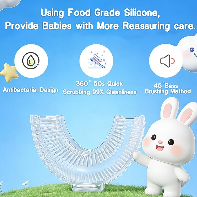 Kids Electric U Shaped Toothbrush, Sonic Automatic Toothbrush Kids with 4 Brush Heads, 3 Cleaning Modes, Cartoon Dinosaur IPX7 Waterproof 360º Round Toddler Electric Toothbrush(Blue, Ages 2-12)
