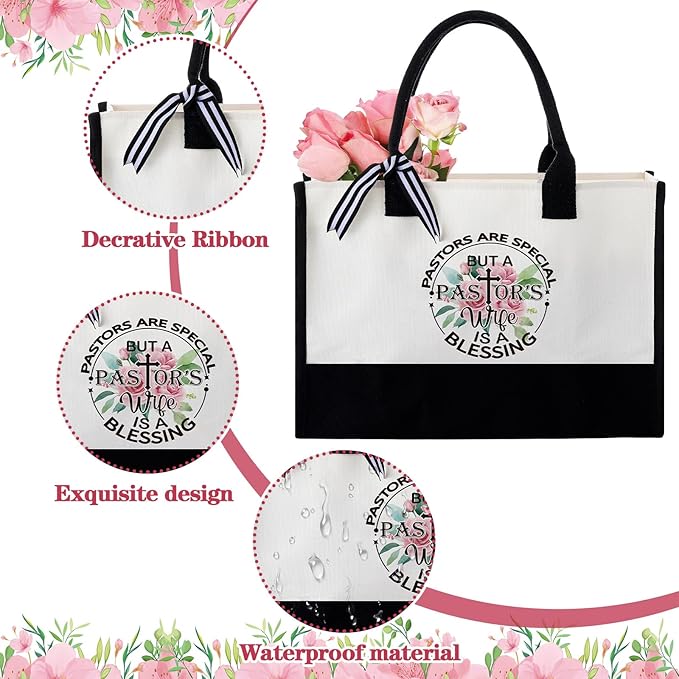 Geiserailie 8 Pcs Christmas Pastor's Wife Gifts for Women Including Large Tote Bag Cosmetic Bags Tumbler Cup Plush Socks Metal Keychain Card and Envelope for Pastor's Wife Thank You Gifts