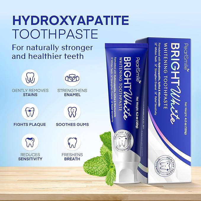 PearlSmile Hydroxyapatite Niacinamide Whitening Toothpaste – 5% Niacinamide + 10% Nano-Hydroxyapatite (nHAp) – Strengthens Enamel & Remineralizes – Fluoride-Free, 4.2oz (Pack of 1)