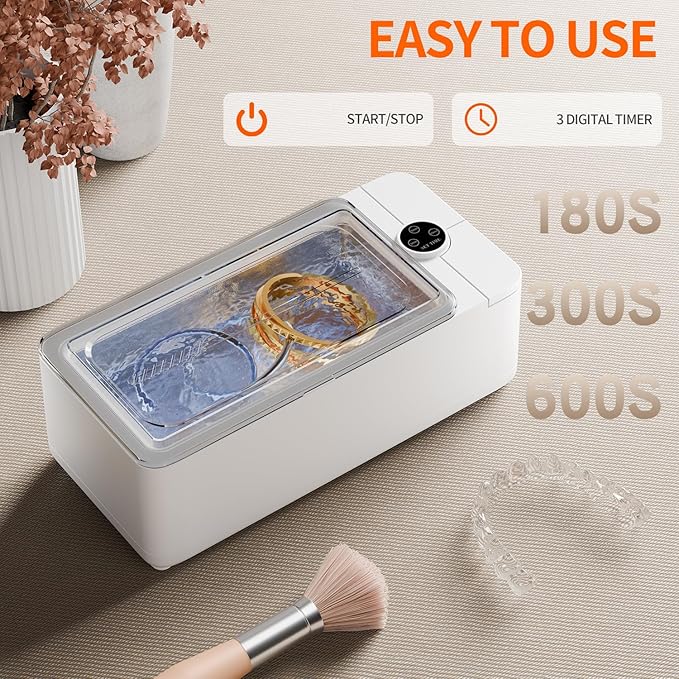 Portable Ultrasonic Cleaner Machine - 50KHz Jewelry Cleaner Ultrasonic Machine with 3 Timer Modes, Ultrasonic Jewelry Cleaner for Jewelry, Eyeglasses, Rings, Watches, Dentures, Retainer, Razors