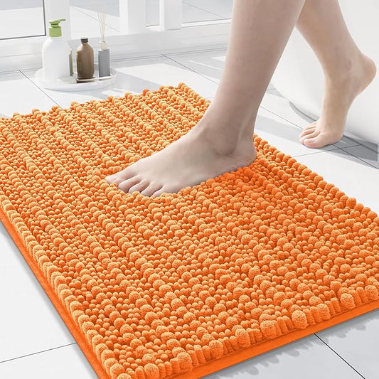 Arotive Luxury Chenille Bathroom Rug Mat, Extra Soft Thick Absorbent Shaggy Bath Rugs, Non-Slip Machine Wash Dry, Plush Bath Mats for Bathroom, Shower and Tub, 30x17, Orange