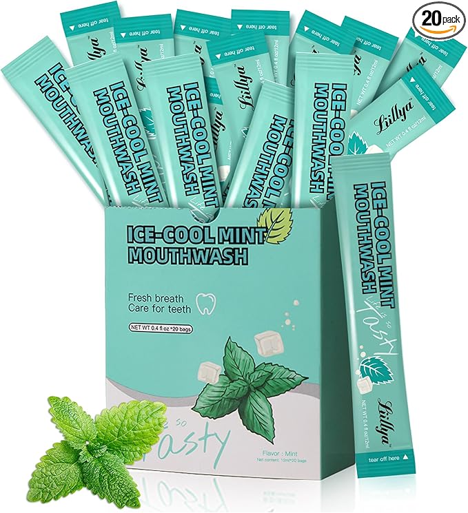 Mouthwash Travel Size, Individual Mini Mouthwash Alcohol Free, Cool Mint for Fresh Breath, Oral Care, Teeth & Gum Health, TSA Compliant, Portable Packets to Go, 0.41 Fl Oz x 20 Packs