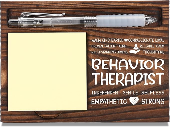 Behavioral Therapist Appreciation Gifts, Behavior Analyst Office Gifts, Thank You Gift for School Psychologist Counselor, Sticky Note Holder Wooden Notepad & Pen Holder 6.5" x 4.7" - FTA260