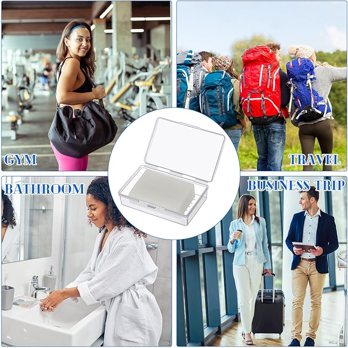 60 Pcs Travel Soap Container Portable Plastic Soap Boxes Bulk with Lid Homeless Donations Bulk Gym Shower Tour Groups Hotel Outdoor Camping (White)
