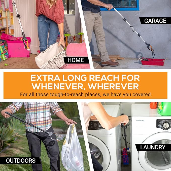 EZPIK Pro 43" Foldable Grabber Reacher Tool for Seniors - Grabbers for Elderly Reaching Tool Heavy Duty Pickup Trash Picker Upper Equipment - Claw Grabber Stick for Reaching Aids, Weed Gripper 2-Pack