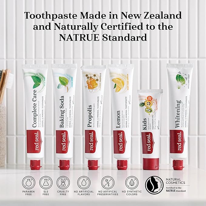 Red Seal Complete Care Mild Mint Toothpaste, NATRUE Certified Natural Toothpaste for The Whole Family, Paraben & SLS Free, Fluoride Free, Vegan Friendly & Cruelty Free, No Artificial Flavors, 3.53 oz