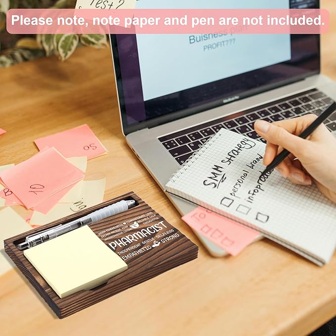 Pharmacist Appreciation Gifts, Thank You Gift for Pharmacist, Pharmacy Office Coworkers Staff Appreciation Gifts, Sticky Note Holder Wooden Notepad & Pen Holder 6.5" x 4.7" - FTA267