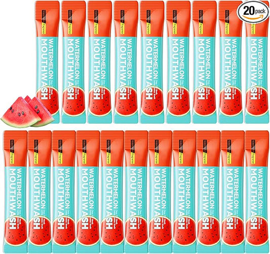 Mini Mouthwash Travel Size,Watermelon Flavor Portable Individual Travel Mouth Wash for Fresh Breath, Refreshing Long Lasting Gentle Oral Care Mouthwash Packs(Pack of 20)