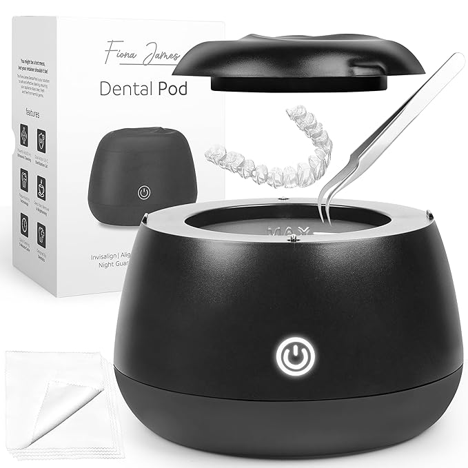 FIONA JAMES 48kHz Ultrasonic Retainer Cleaner with UV | Professional Sonic Dental Cleaning Pod for Aligner, Night Guard, Denture & Jewelry | Black