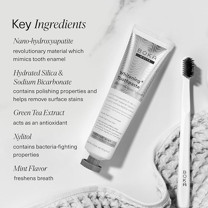 Boka Fluoride Free Whitening* Toothpaste and Boka Teeth Whitening Powder, Nano Hydroxyapatite, Appropriate for Sensitive Teeth, for Adults Oral Care