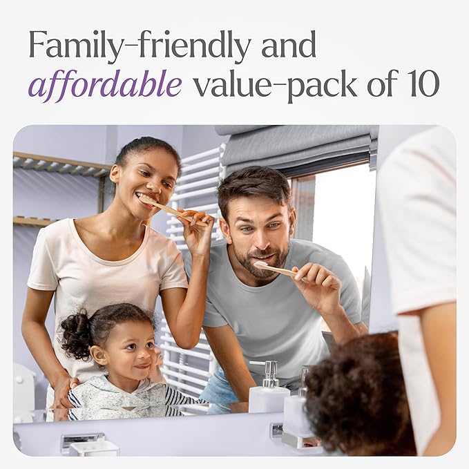 Firm Toothbrushes for Adults - 10 Pack - BPA Free Hard Bristle Toothbrush Firm - Bamboo Toothbrushes Hard