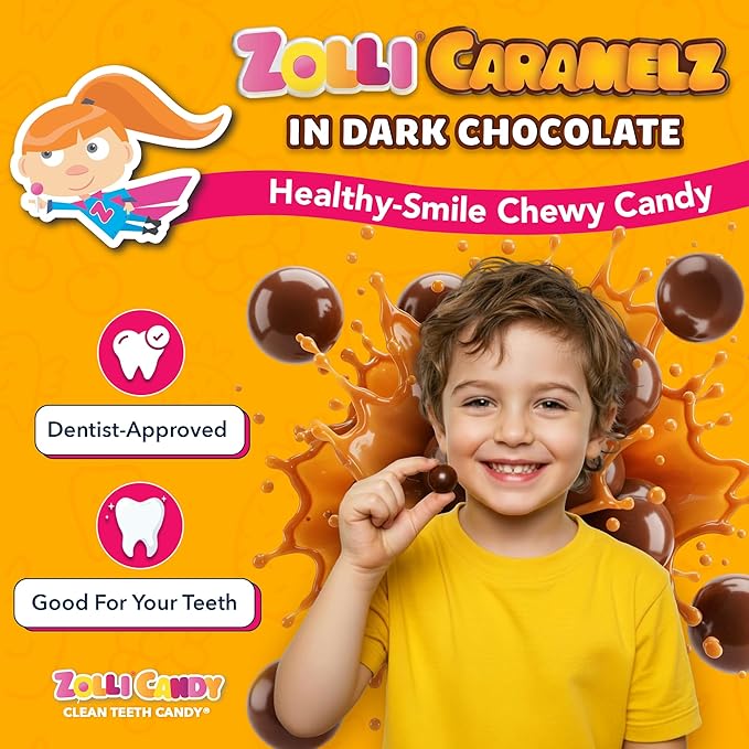 Zolli Caramelz in Dark Chocolate - Sugar-Free Candy, Keto & Diabetic-Friendly Healthy Candy, Dentist-Approved Treats for Kids, 3 oz