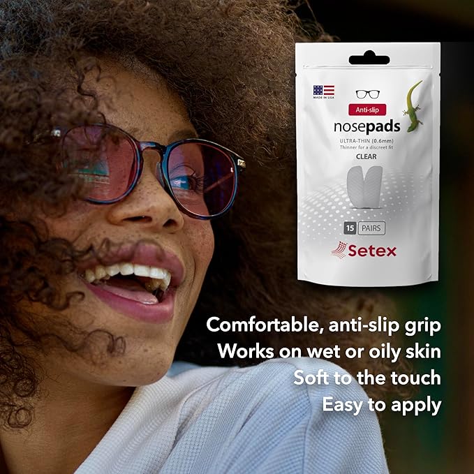 Setex Gecko Grip Ultra-Thin 0.6mm Anti Slip Eyeglass Nose Pads, (15 Clear Pair) USA Made, 2500 Innovative Microstructured Fibers per Nose Pad, 0.6mm x 7mm x 16mm