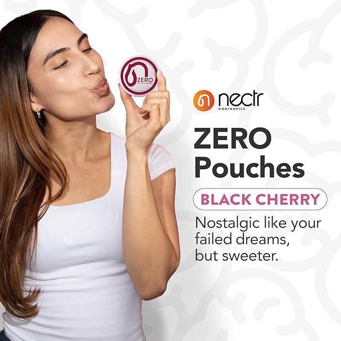 Nectr Energy Zero Pouches - No Caffeine, No Sugar, Zero Calories, Mini Pouches for Oral Fixation and Stress Relief - 4 Pucks of 20 - Black Cherry Flavor