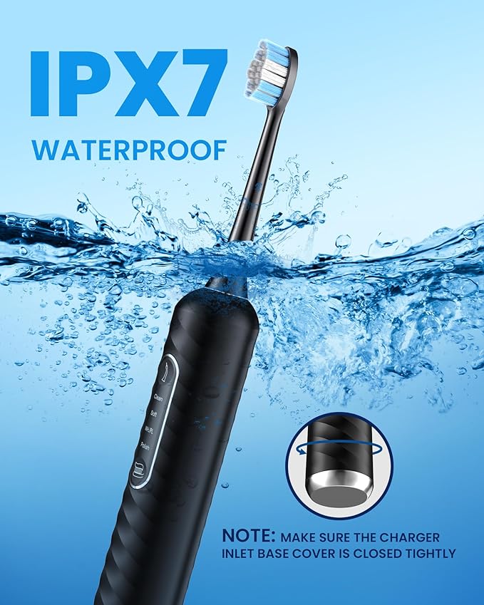 Electric Toothbrush with Water flosser, 3 in 1 Teeth Cleaning Kit with 7 Modes, Electric Toothbrush and flosser Combofor Adults, Water Flosser Portable for Travel and Home (Black)