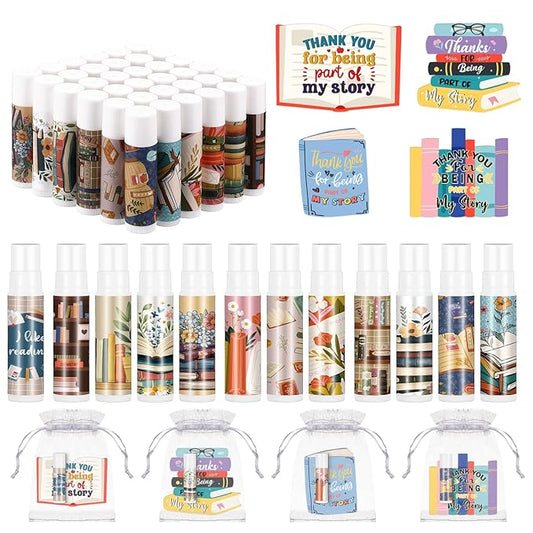 36 Set Book Lover Gift Book Club Lip Balm Thank You Tag Organza Bag Librarian Appreciation Gift for Women Reader Reading Bookworm Bookish Accessories Valentine's Day Birthday Favor