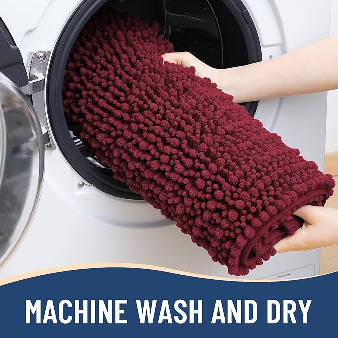Arotive Luxury Chenille Bathroom Rug Mat, Extra Soft Thick Absorbent Shaggy Bath Rugs, Non-Slip Machine Wash Dry, Plush Bath Mats for Bathroom, Shower and Tub, 34x21, Burgundy