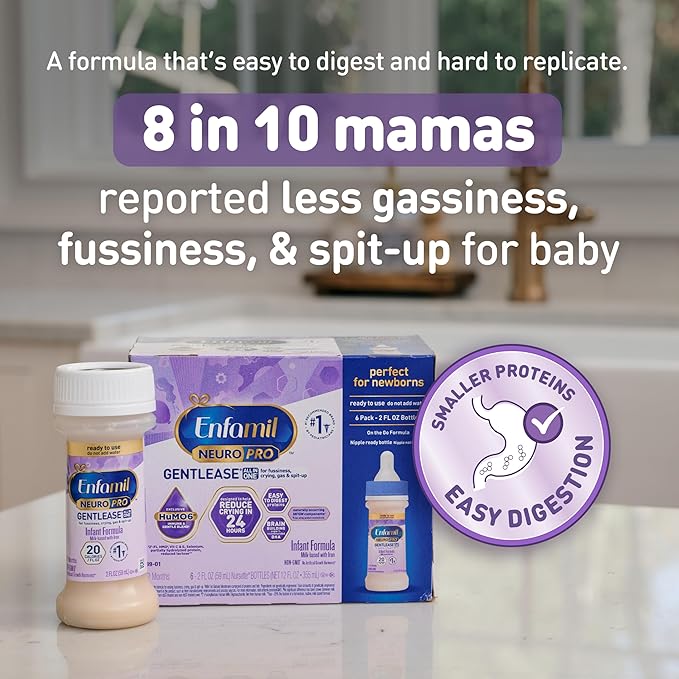 Enfamil Neuropro Gentlease Ready To Feed . Nursette Bottle Ease Gas & Crying Vitamins & Minerals for Immune Support Baby Formula Inspired by Breast Milk DHA MFGM Iron ,6 count (Pack of 4)