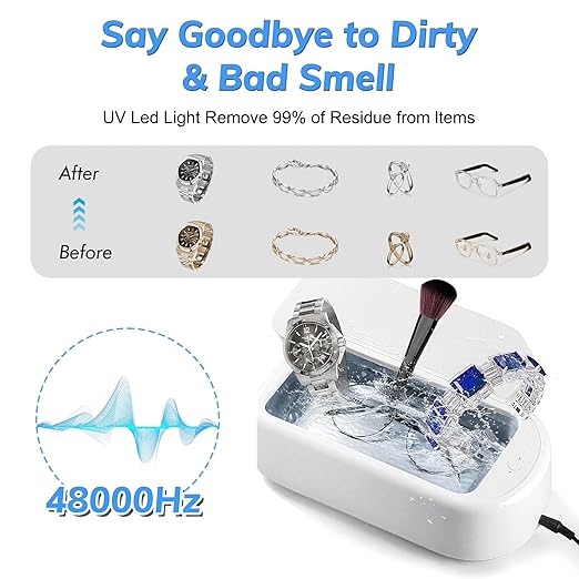 Professional Ultrasonic Jewelry Cleaner - Jewelry Cleaner Deep Cleaning Machine and Denture Cleaner, Halloween Gifts for Women, Eyeglasses, Necklaces, Retainers, Dentures, Watch Strap, Rings, Coins