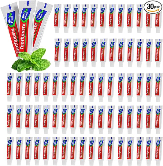 HOIQIRY 30 Tubes Extra Small Travel Size Toothpast Bulk,Mini 0.176 oz/5 Grams Small Disposable Toothpaste Mint Single Use Mini Bulk Toothpaste Travel Size for Hotel,Camping,Homeless,Charity,Guests