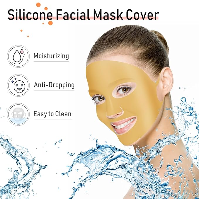 Maitys 32 Pcs Facial Chest Neck Silicone Pad Reusable Face Forehead Patches Facial Sleeping Mask Cover for Smoothing Chest Neck Forehead Eye Mouth (Gold,Gold)