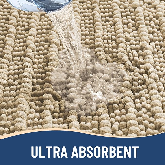 Arotive Luxury Chenille Bathroom Rug Mat, Extra Soft Thick Absorbent Shaggy Bath Rugs, Non-Slip Machine Wash Dry, Plush Bath Mats for Bathroom, Shower and Tub, 30x20, Beige
