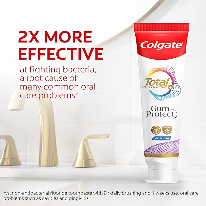 Colgate Total Active Prevention Gum Protect Whitening Toothpaste, Whitening Gum Toothpaste for Inflammation, Redness, Bleeding, Irritation, and Sensitivity, SLS Free, 3 Pack, 3.0 oz