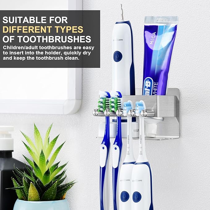 Electric Toothbrush Head Holder, Electric Toothbrush Holders Wall Mounted, Electric Head Holder, Brush Head Storage, Brush Head Holder Toothpaste Holder for Bathrooms (Silver)