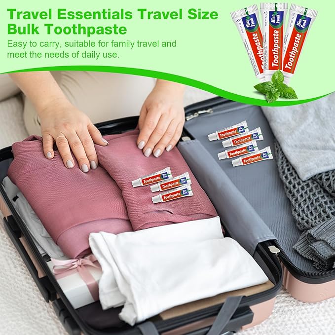 HOFASON 50 Tubes Bulk Travel Size Toothpaste 0.18 oz, Extra Small 2.28x0.78 inches Disposable Travel Size Bulk Mini Toothpaste Peppermint for Bad Breath, Guests, Homeless, Hotel, Charity Toiletries