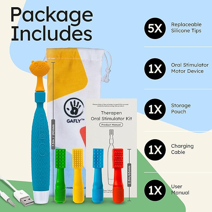 GAFLY Therapen: Rechargeable Oral Massager for Speech Therapy, Sensory Brush, Speech Therapy Toys, Adjustable Speed Setting, USB Charging, Mouth Stimulator, Kids Chew Toys Sensory with Storage Pouch