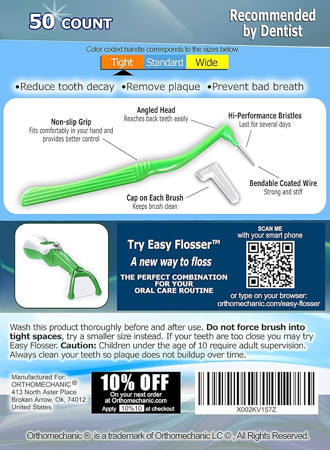 Reusable Interdental Angle Brushes Jumbo Pack - Remove Plaque - Toothpick (Tight - Orange - 50 Count Pack of 2)