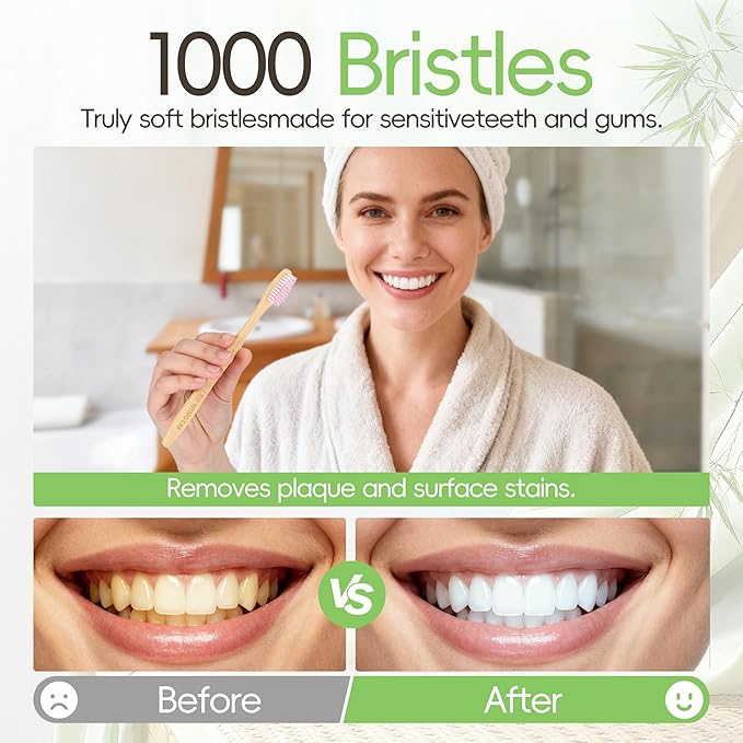 Bamboo Toothbrushes 12pack Colorful Wooden Natural Travel Toothbrush Organic Plastic Free for Adults