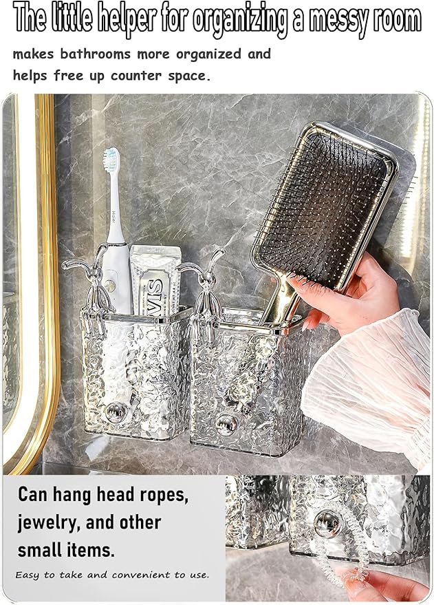 Wall Mount Tooth Brush Holder for Bathroom，Crystal Toothbrush Holder Set，Hanging Clear Bathroom Organizers Storage