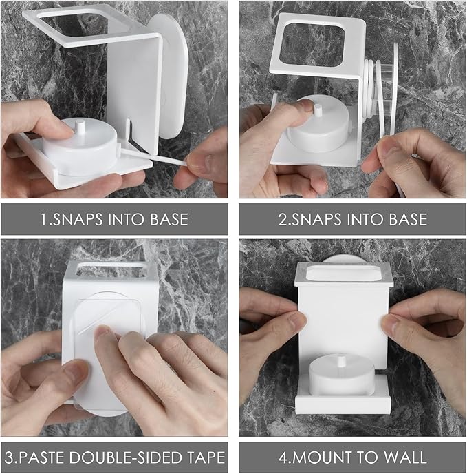 Electric Toothbrush Holder Wall Mounted, Electric Toothbrush Cord Organizer Holds 1 Chargers, Self Adhesive Electric Toothbrush Stand for Bathroom, Medicine Cabinet, Dorm(White 2Pack)